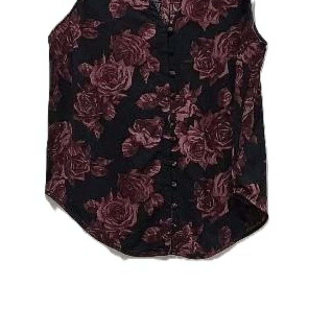 TORRID BLACK RED BURGUNDY ROSES SLEEVELESS V-NECK GOTH TOP 0 (L) - Picture 3 of 12